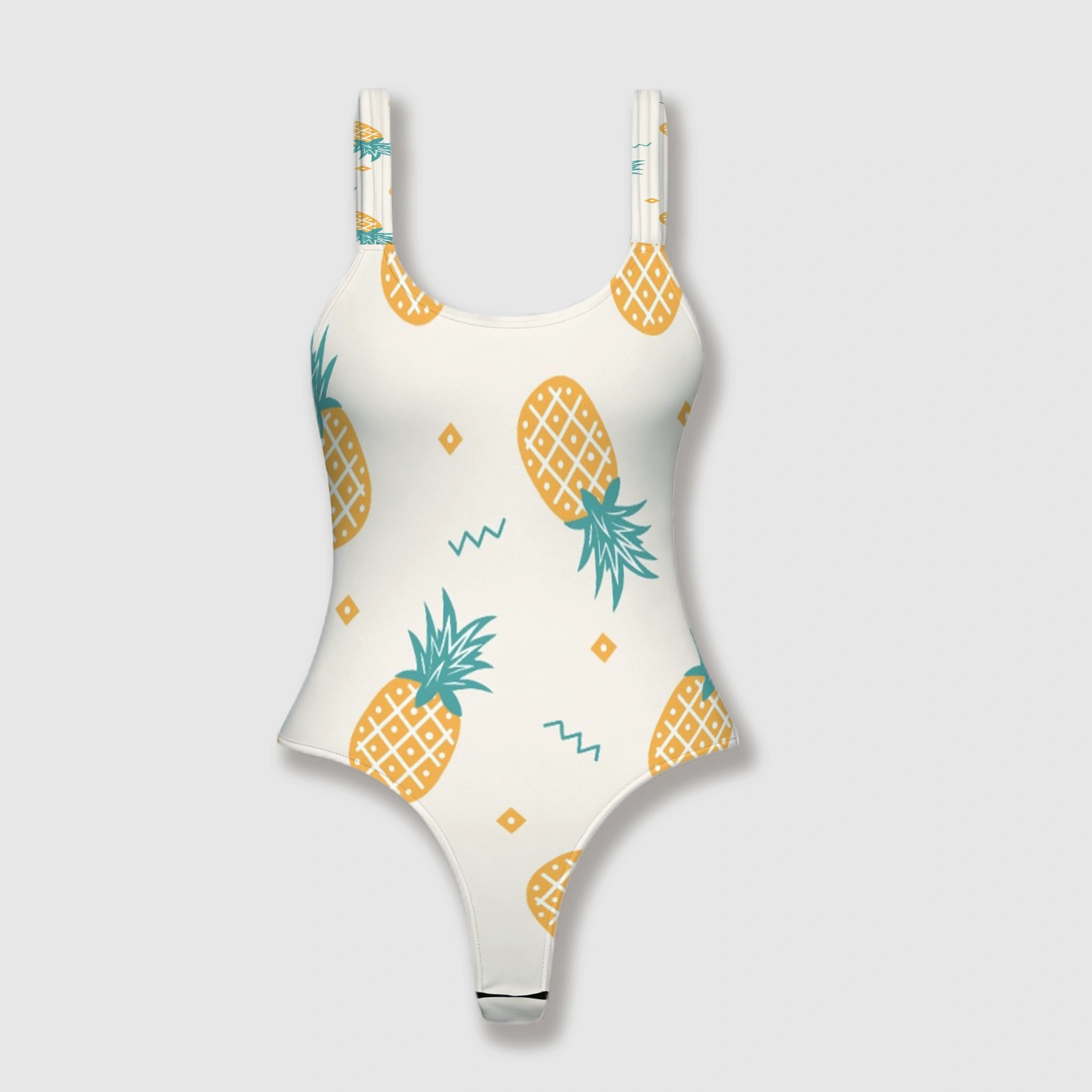 Pineapple Print Thong One-Piece Swimsuit for Women Summer Wear