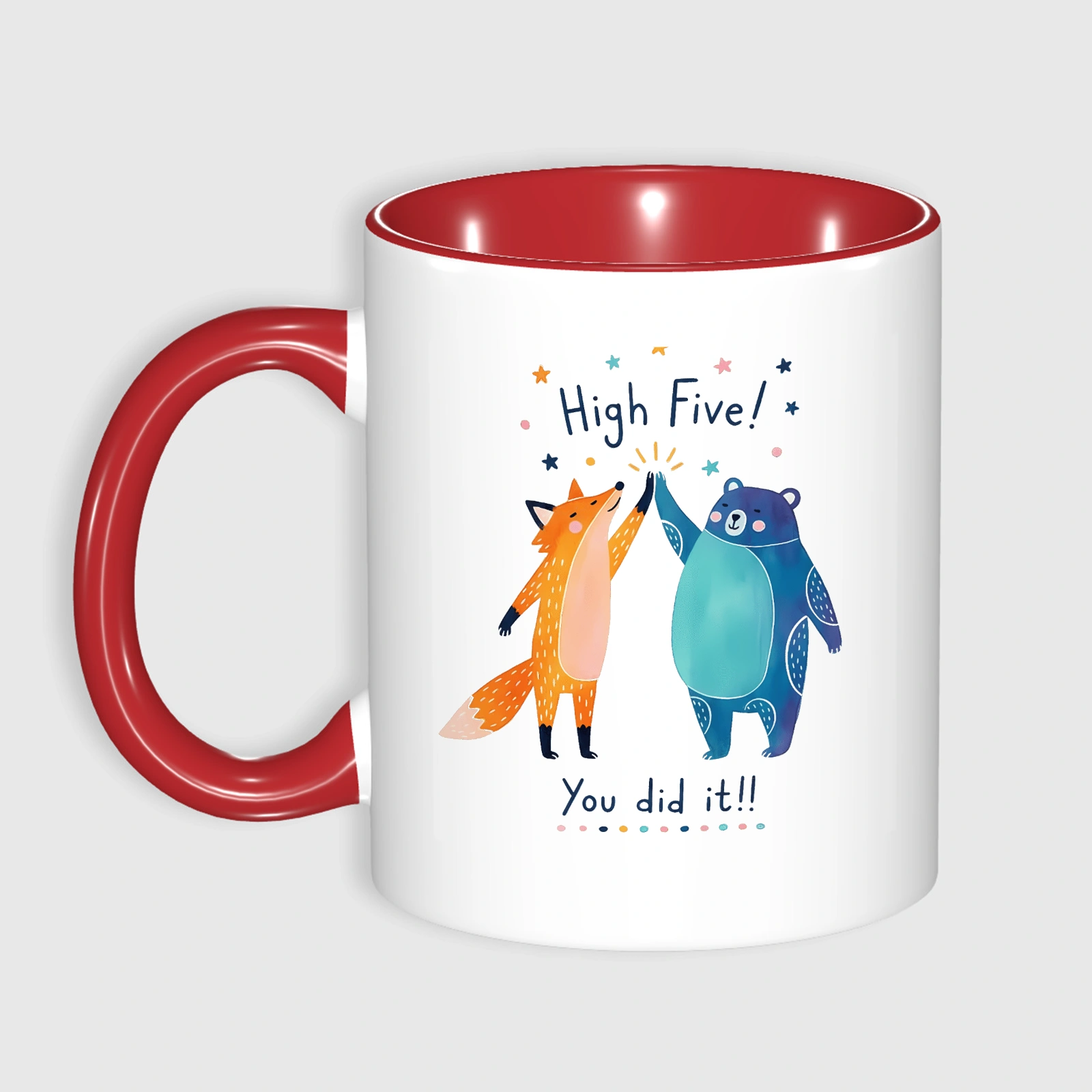 High Five Fox Bear Coffee Mug for Friends Congrats Daily Use