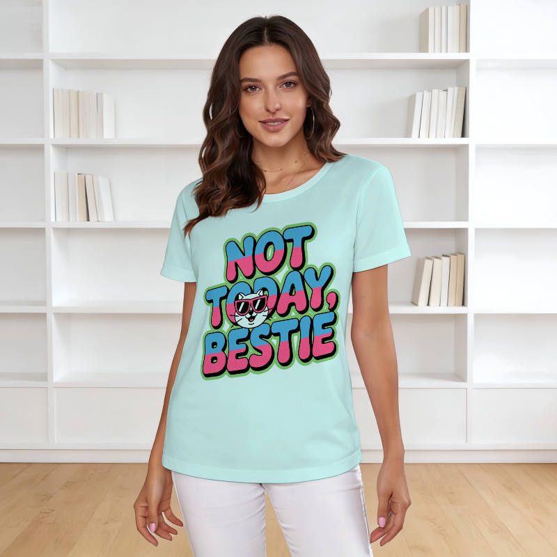 Funny Cat Bestie Quote Women's T-Shirt for Friend Gift Daily Wear