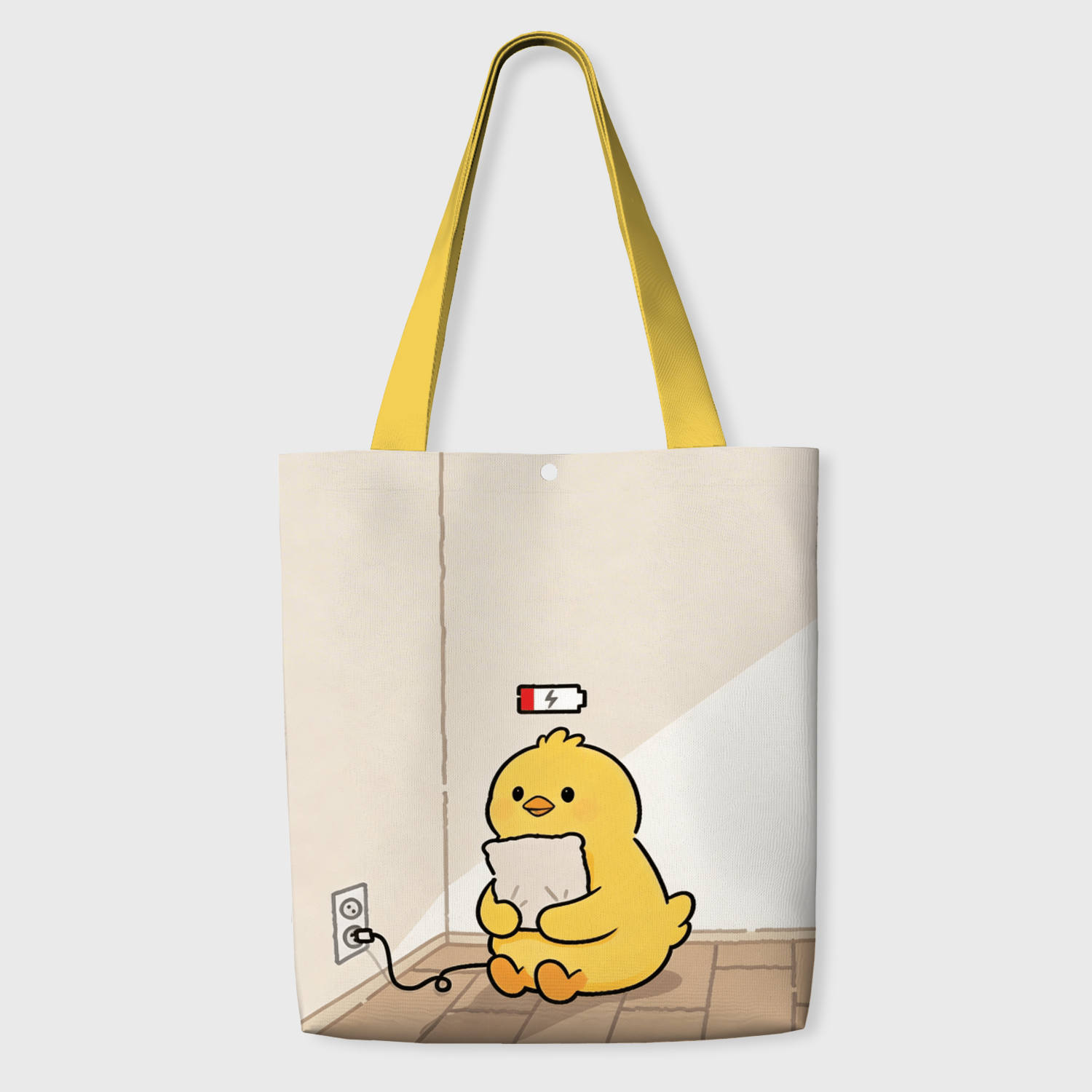 Cute Low Battery Chick Canvas Tote Bag for Students Daily Use