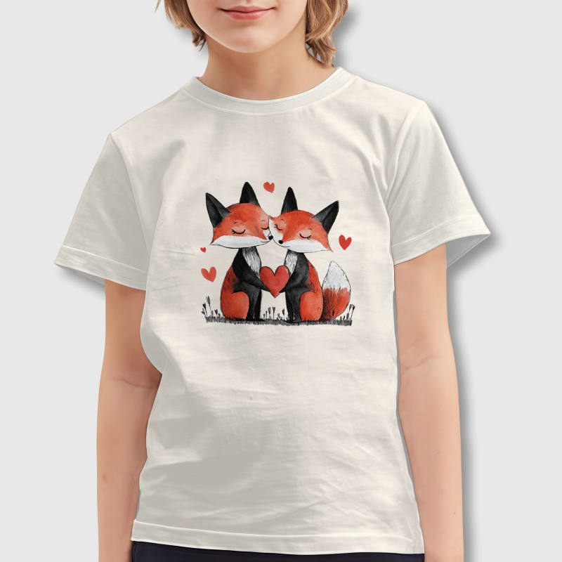 Cute Fox Couple Kids T-Shirt for Boys Girls Valentine Gift