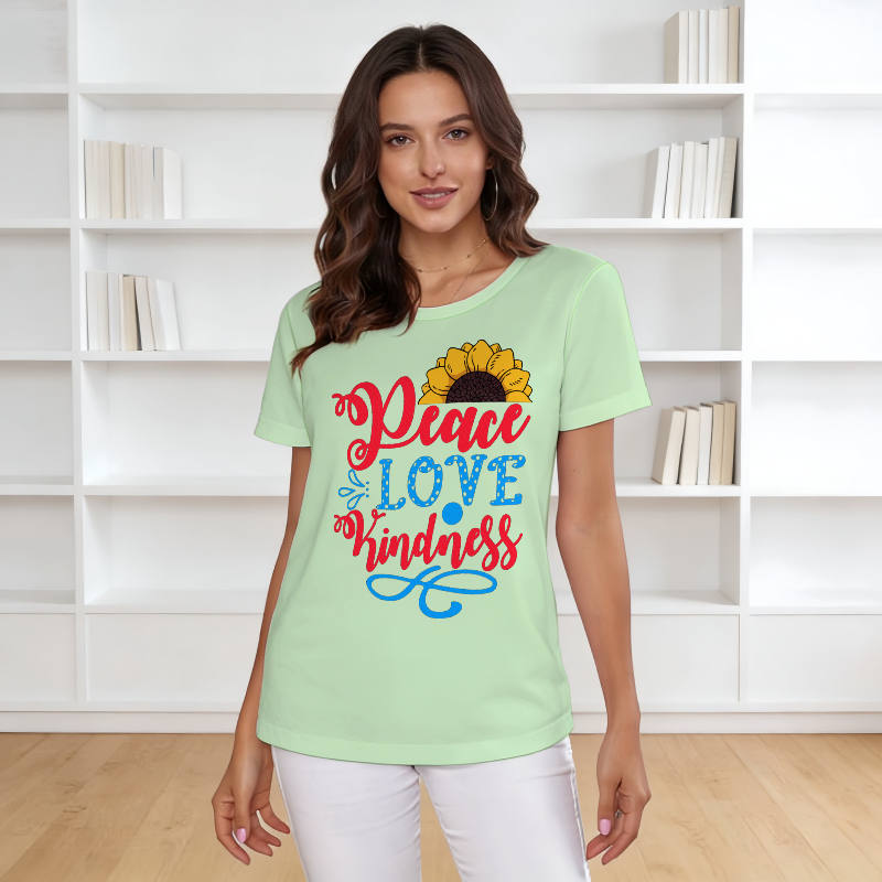 Sunflower Peace Love Kindness Tee for Women Daily Wear