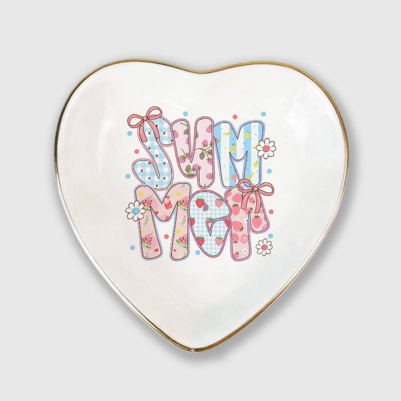 Watercolor Summer Floral Heart Ceramic Jewelry Tray for Gifts