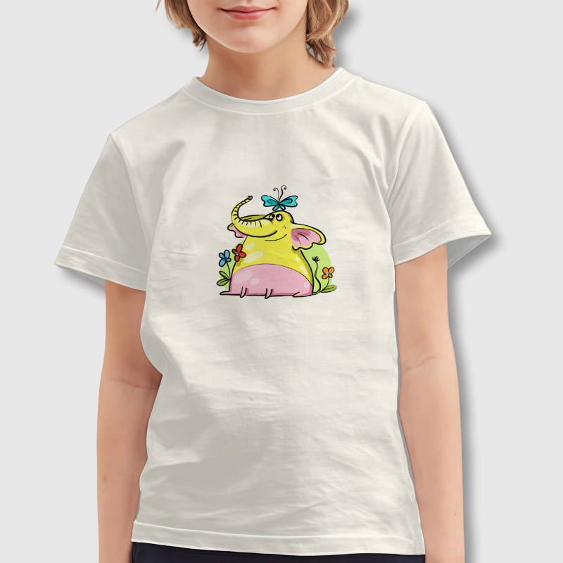Cute Cartoon Elephant Kids Tee for Birthday Gift Daily Wear