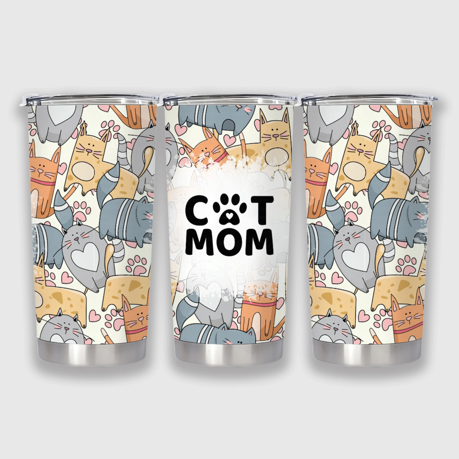 Cat Mom Insulated Stainless Steel Tumbler, Cute Gift for Cat Lovers for Mother's Day Birthdays