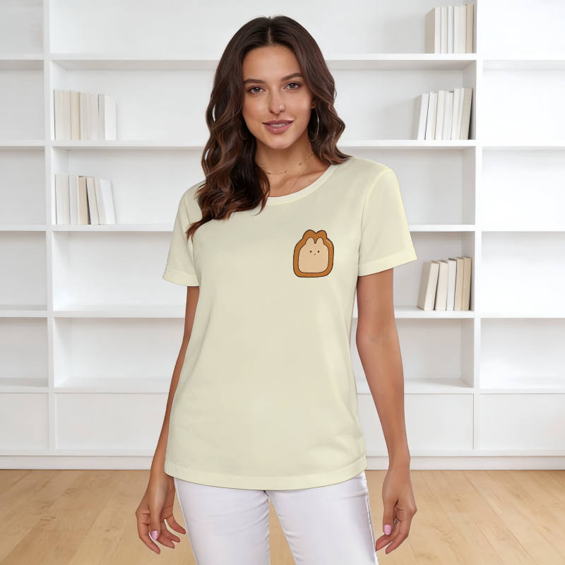 Bunny Toast Graphic Crew Neck Tee for Women Daily Use