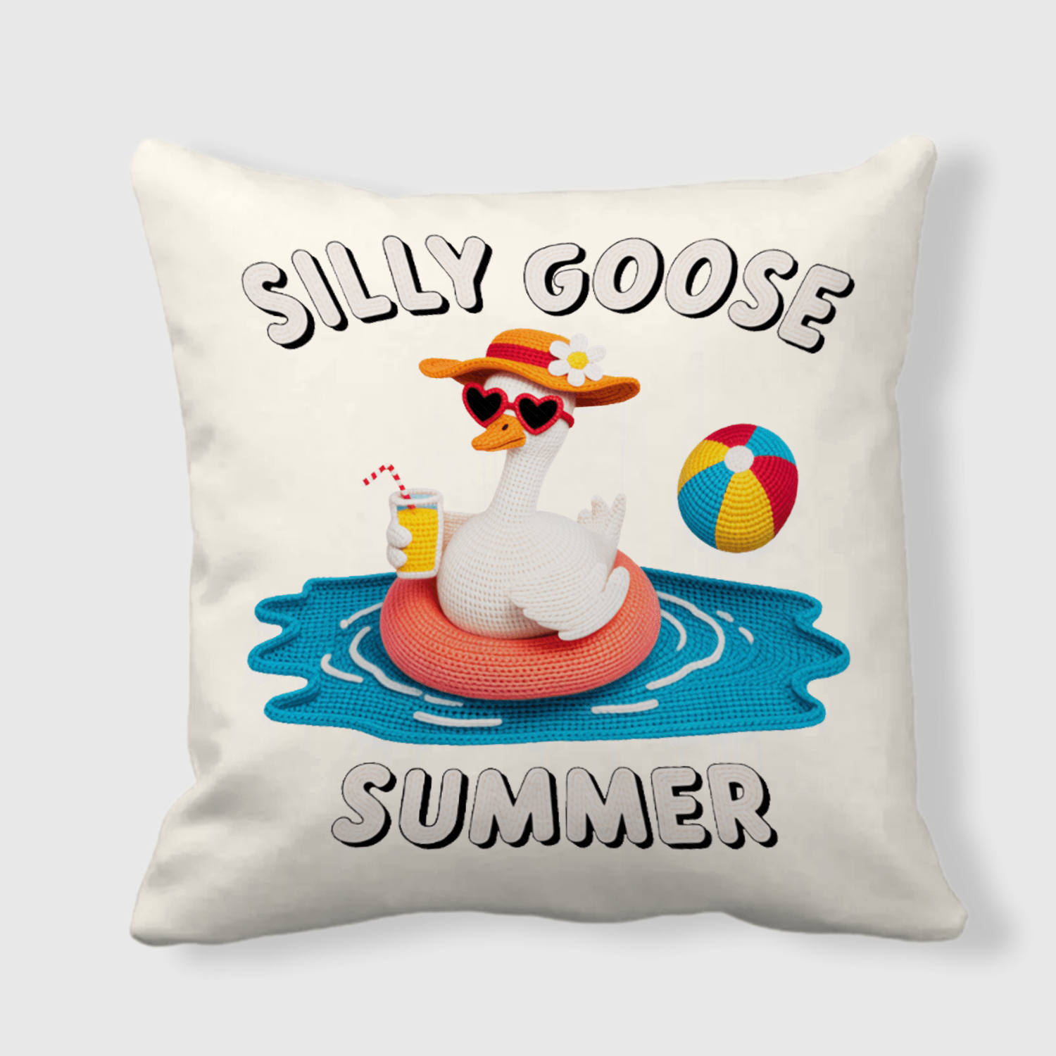 Silly Goose Crochet Throw Pillow for Summer Home Decor Gift