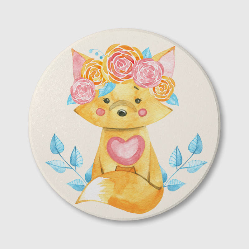 Watercolor Floral Fox Ceramic Coaster for Fox Lovers Gift