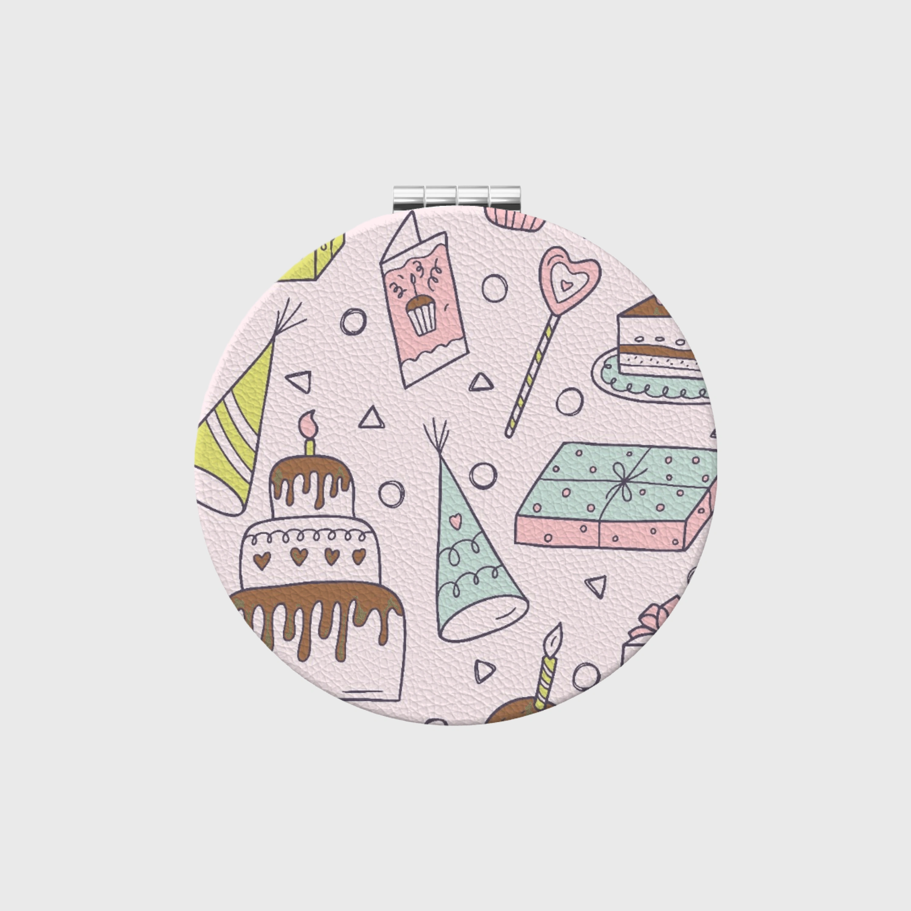 Birthday-Themed PU Compact Mirror | Round Pocket Makeup Mirror - Perfect Gift for Her