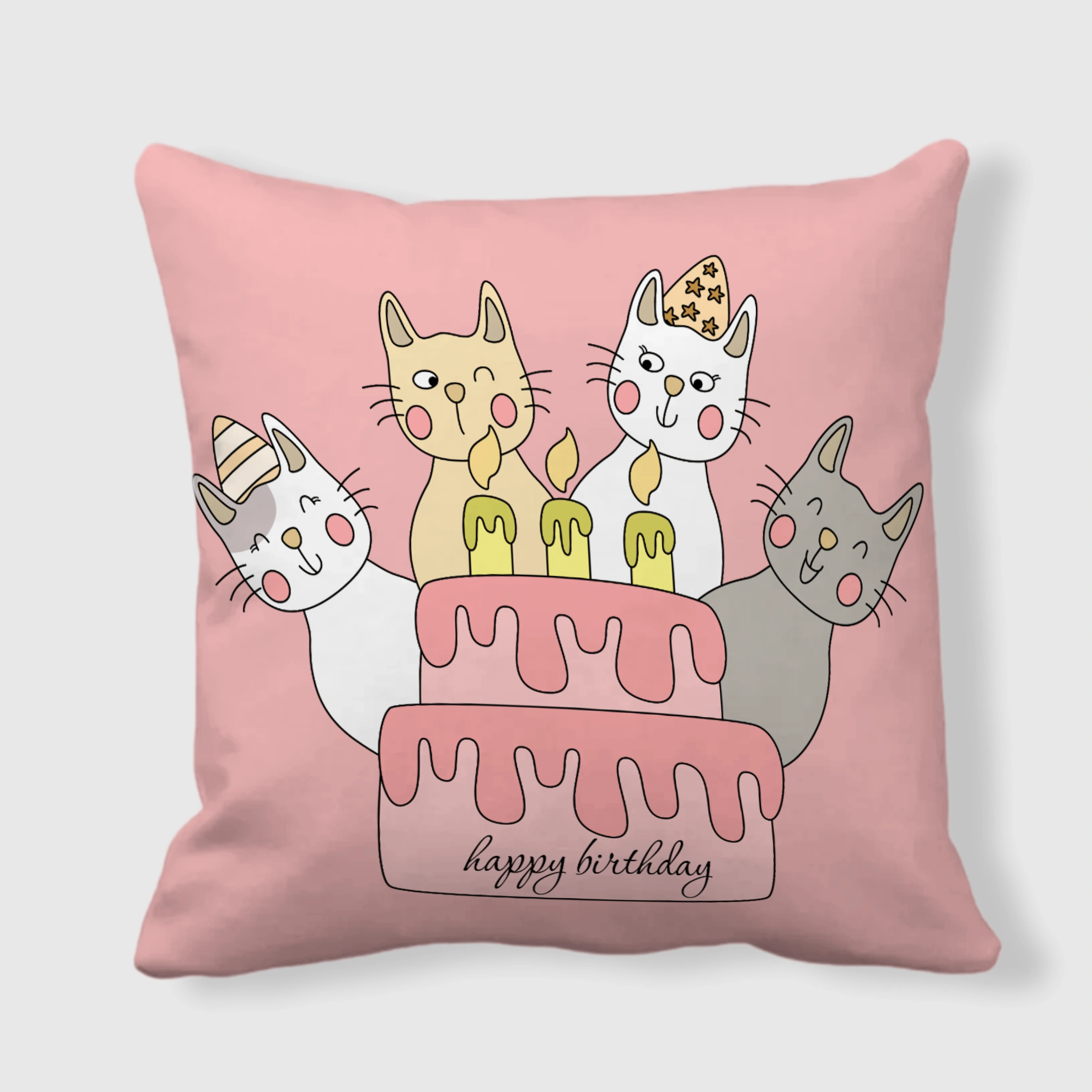 Cute Square Birthday Cat Throw Pillow for Pet Lovers Gift