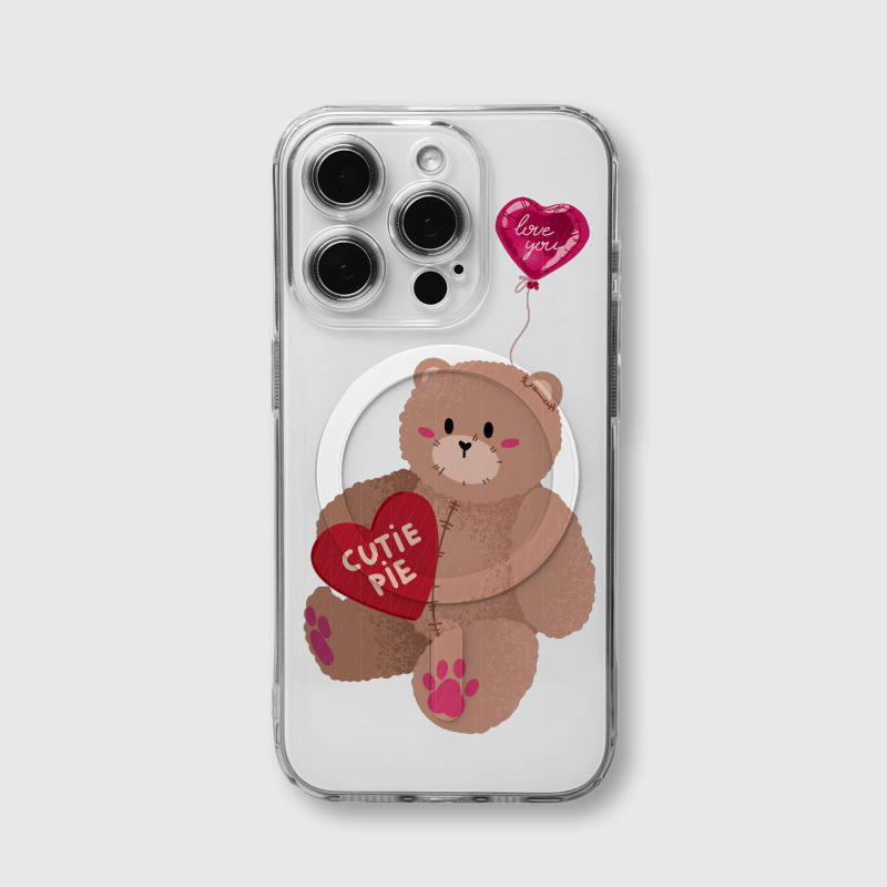Cute Teddy Bear Clear MagSafe iPhone Case Valentine's Day Anniversary Gift for Her