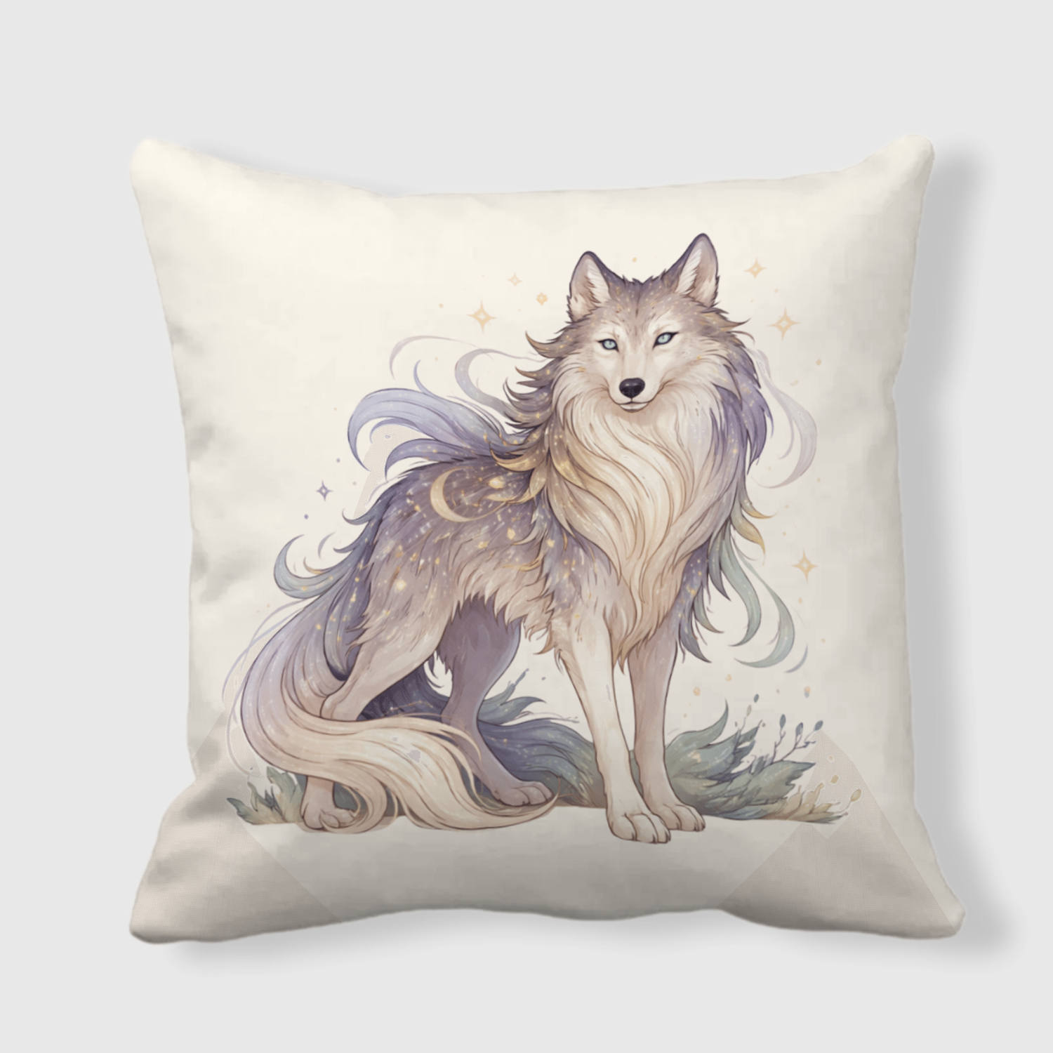 Fantasy Wolf Square Throw Pillow for Wolf Lovers Home Gift