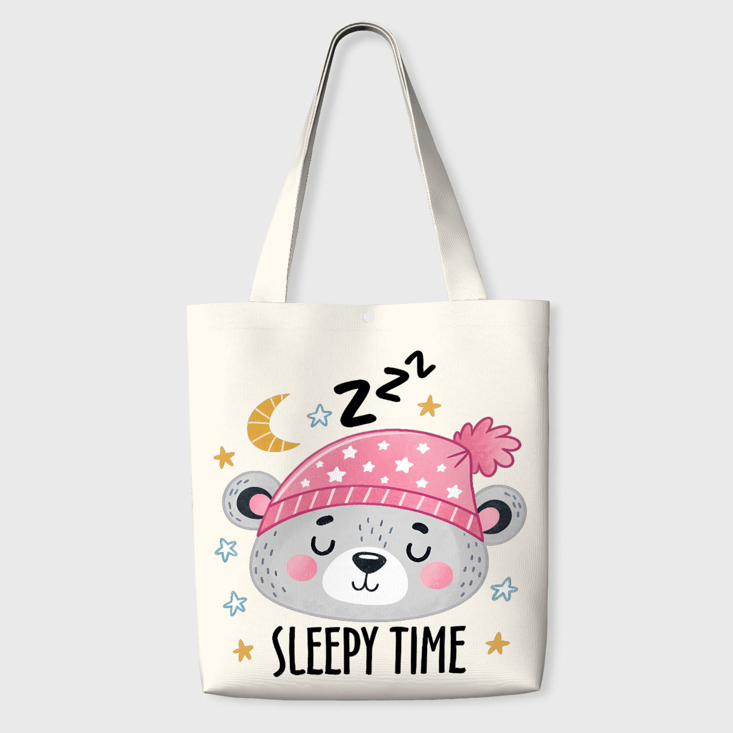 Sleepy Cartoon Bear Canvas Tote Bag for Bear Lovers Daily Use