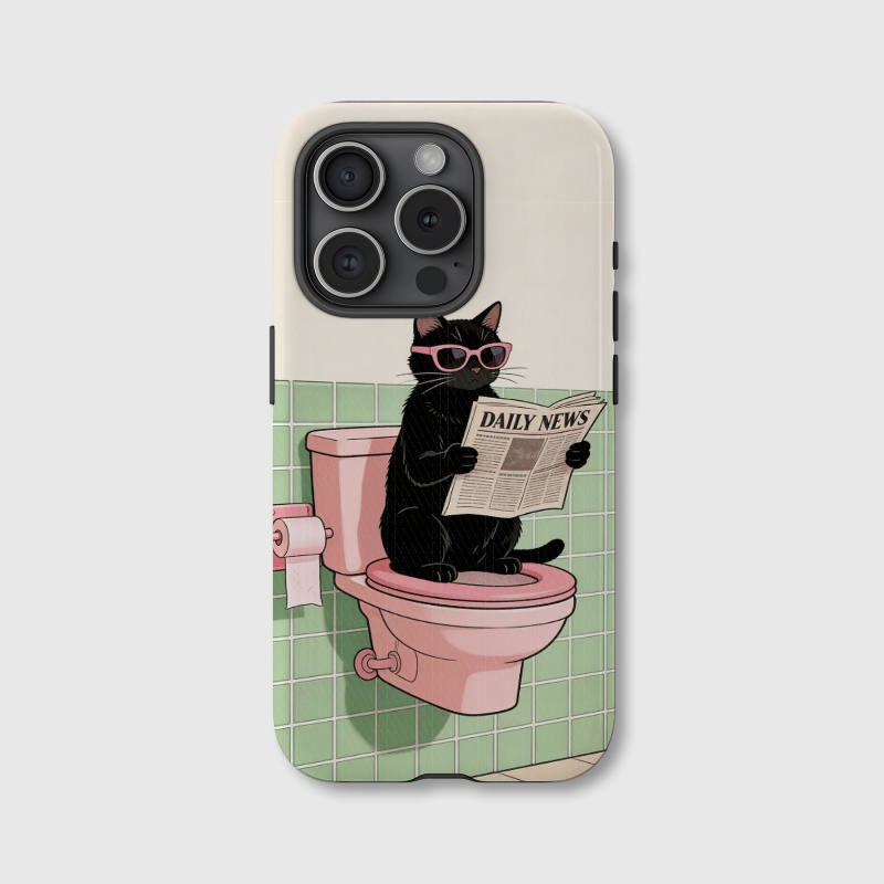 Funny Black Cat Toilet Scene Magnetic Phone Case Cute Gift for Cat Owners & Lovers