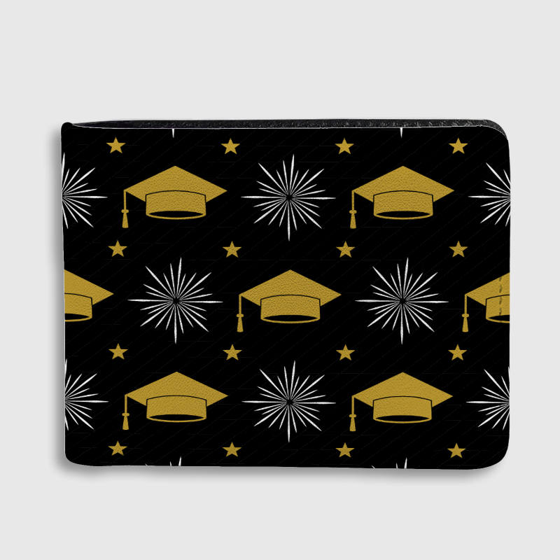 Gold Grad Cap Leather Bifold Wallet for Grad Graduation Gift