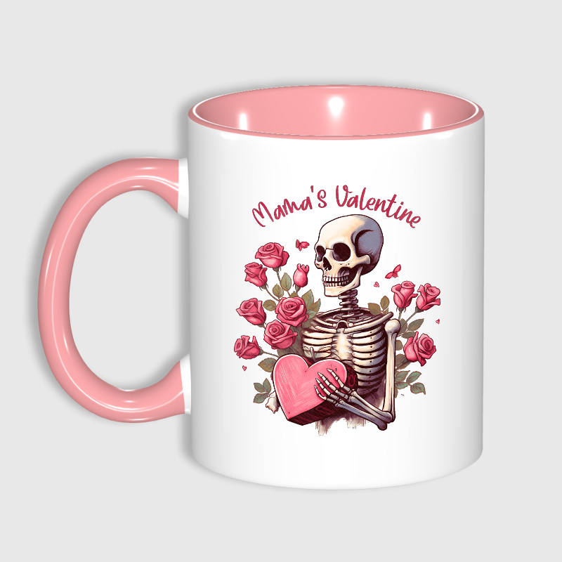 Skeleton Rose 11oz Pink Mug for Mom Valentine's Day Gift