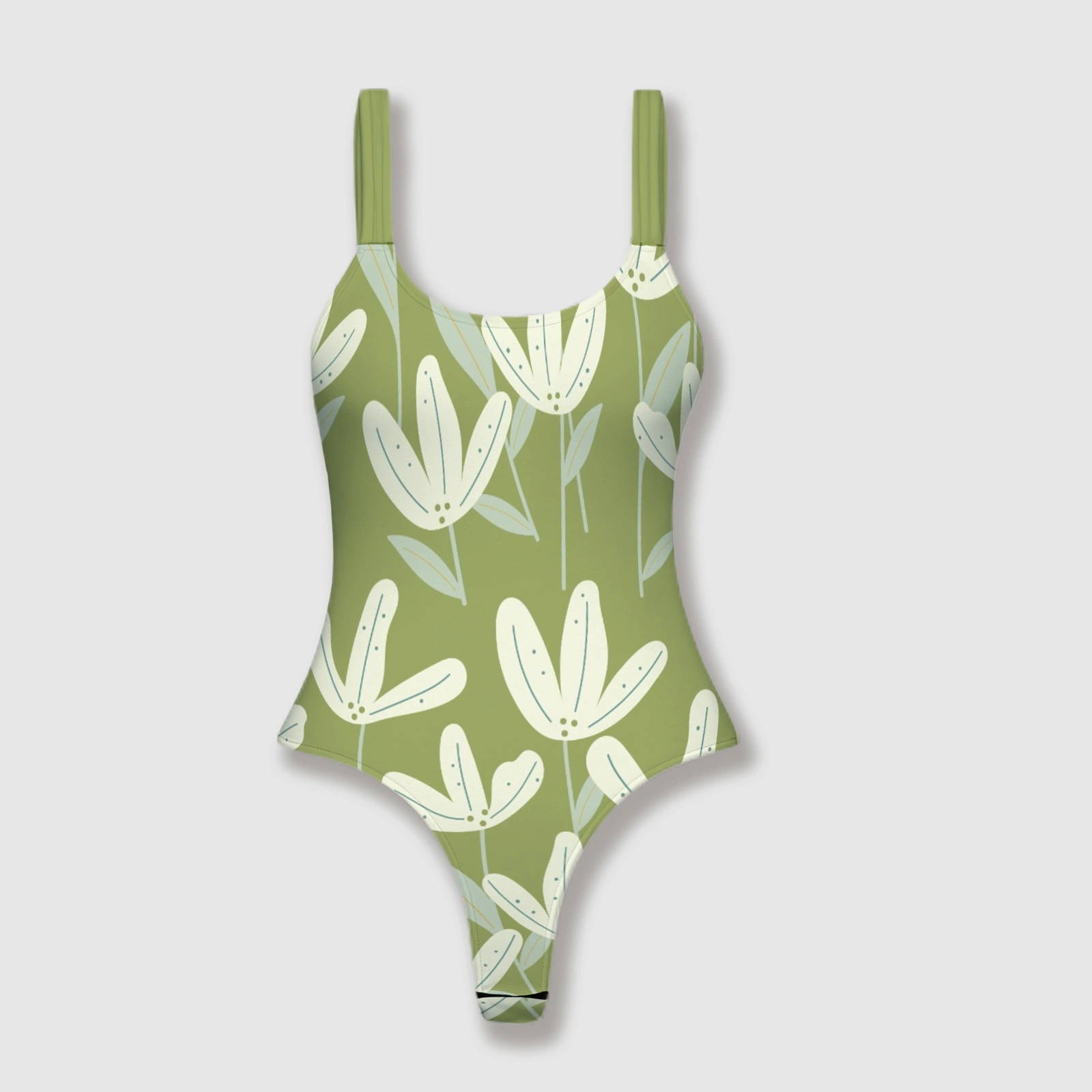Sage Floral Thong One Piece Swimsuit for Women Summer Beach Wear