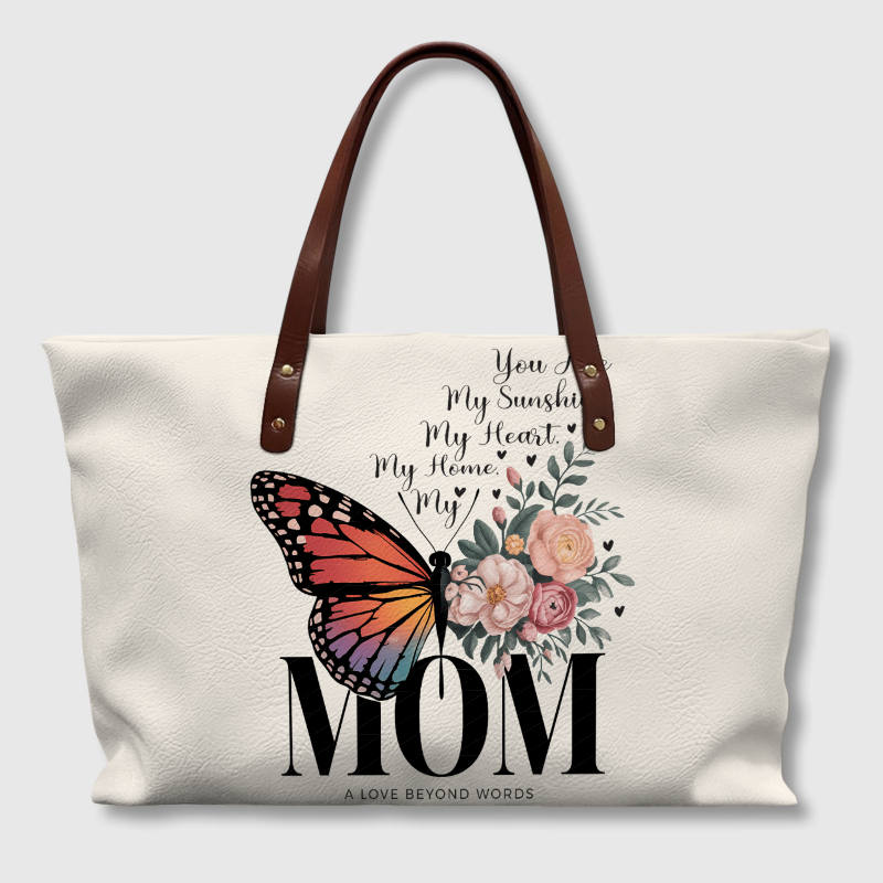 Floral Butterfly PU Leather Tote Bag for Mom Mother's Day Gift