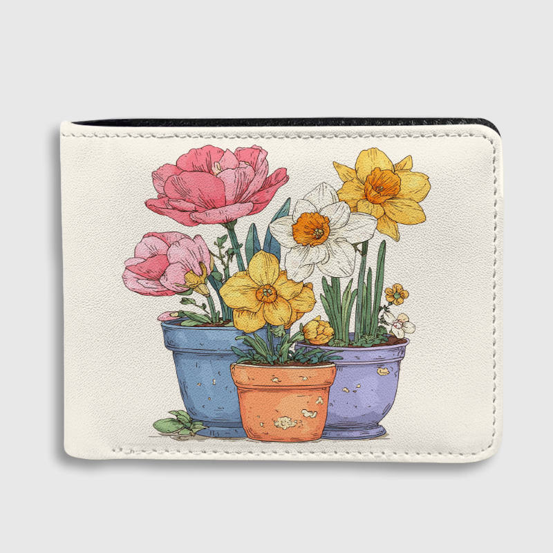 Vintage Potted Floral Slim Bifold Wallet for Plant Lover Gift