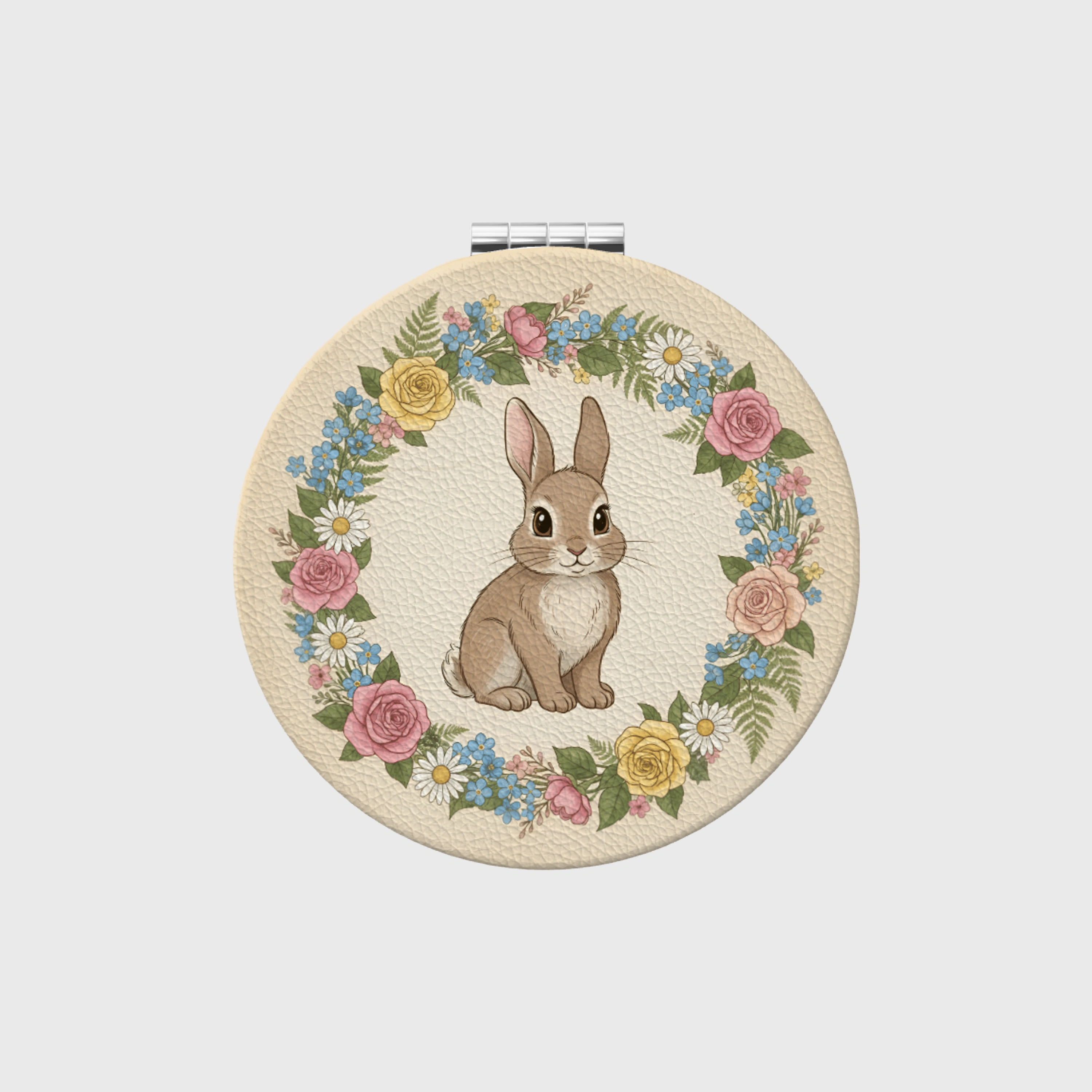 Floral Bunny Round Pocket Makeup Mirror Cute Gift for Women Easter Birthday Bridesmaid