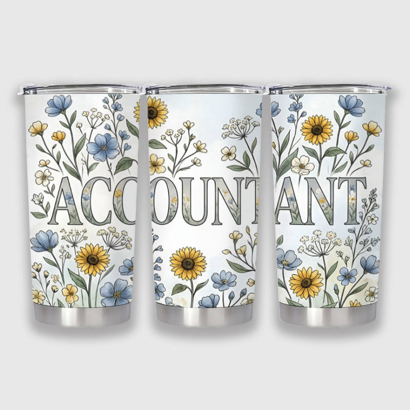 Floral Sunflower Steel Tumbler for Accountants Gift
