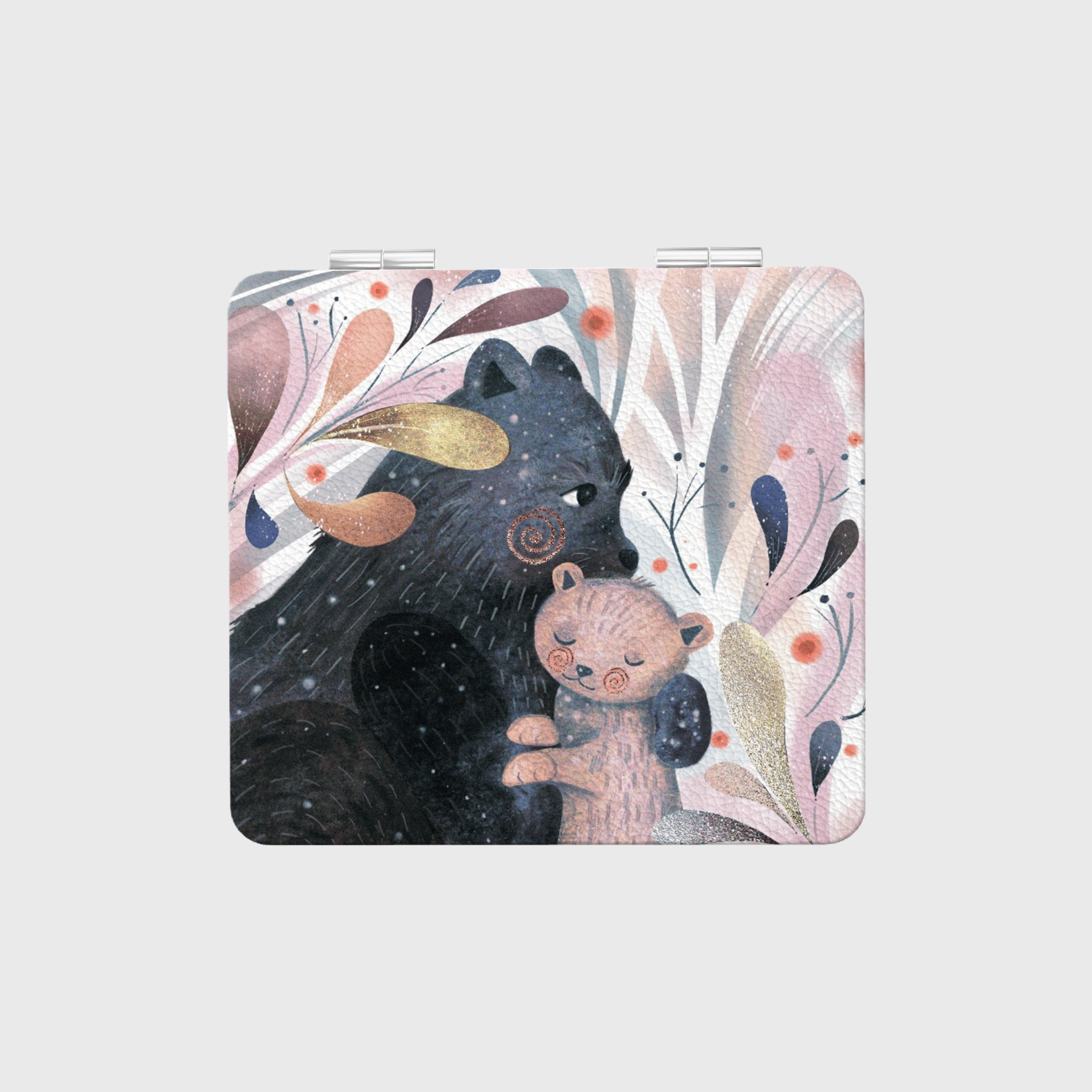 Cute Bear Parent & Child Square Pocket Makeup Mirror for Women Perfect Gift for Mothers Day Birthdays