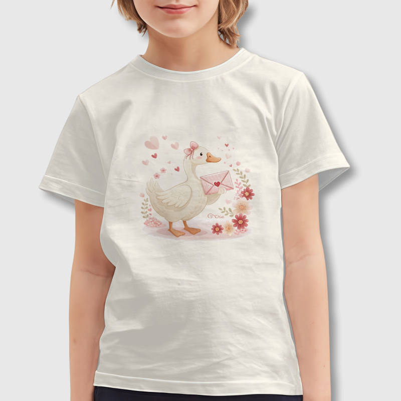 Cute Valentine Goose Kids Short Sleeve T-Shirt Gift
