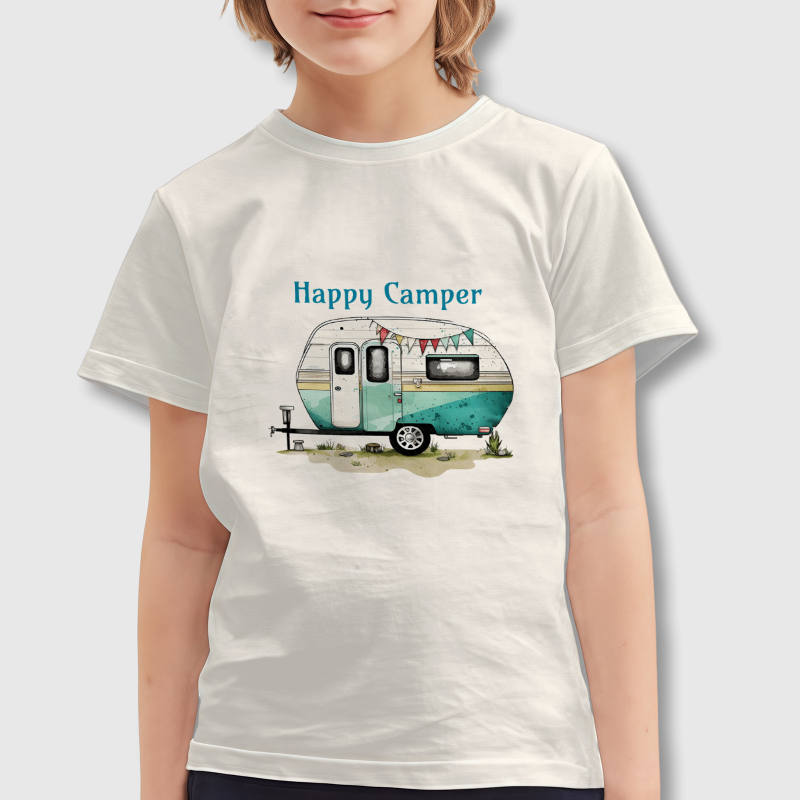 Happy Camper Vintage Trailer Kids T-Shirt for Summer Trips