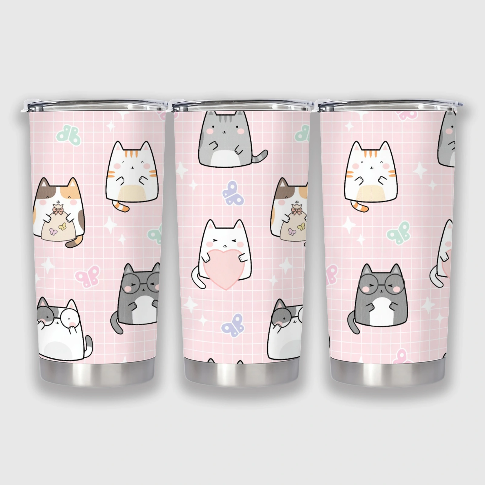 Kawaii Cat Pattern Stainless Steel Tumbler for Cat Lovers Birthday Holiday Gifts