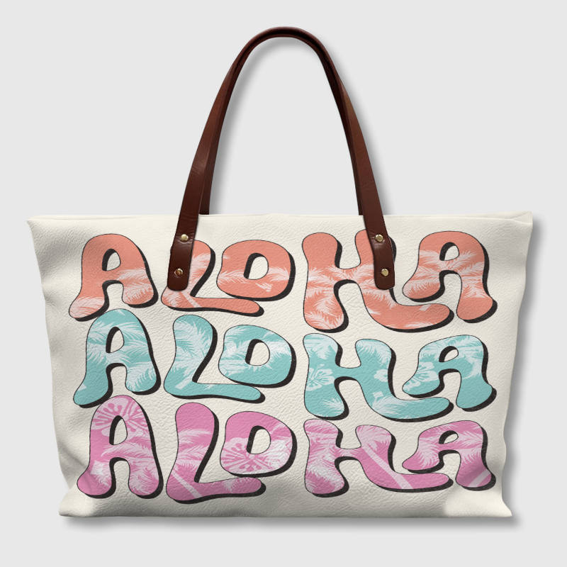 Aloha Tropical Print PU Leather Tote Bag for Women Summer Travel
