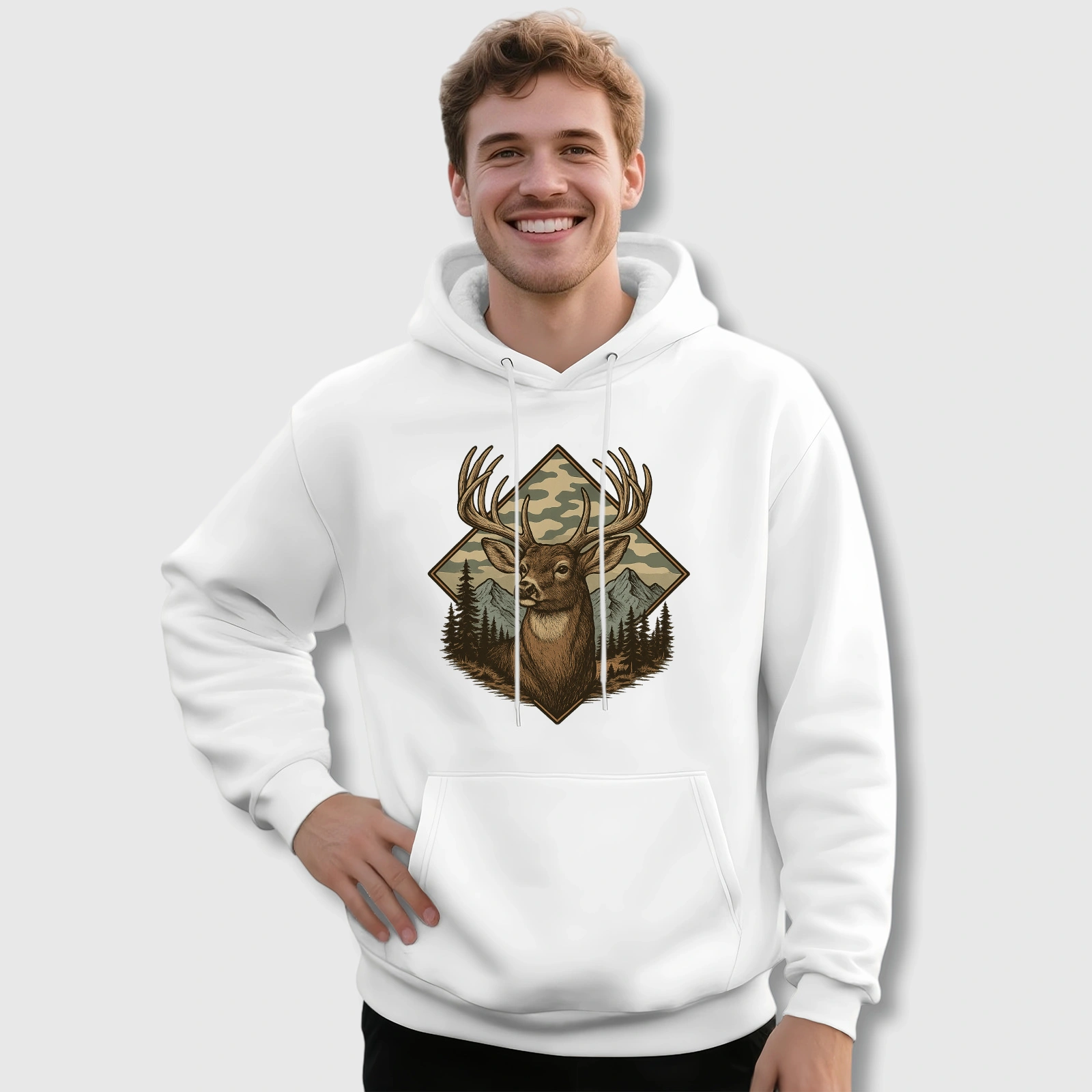 Vintage Deer Hoodie for Outdoor Men Gift