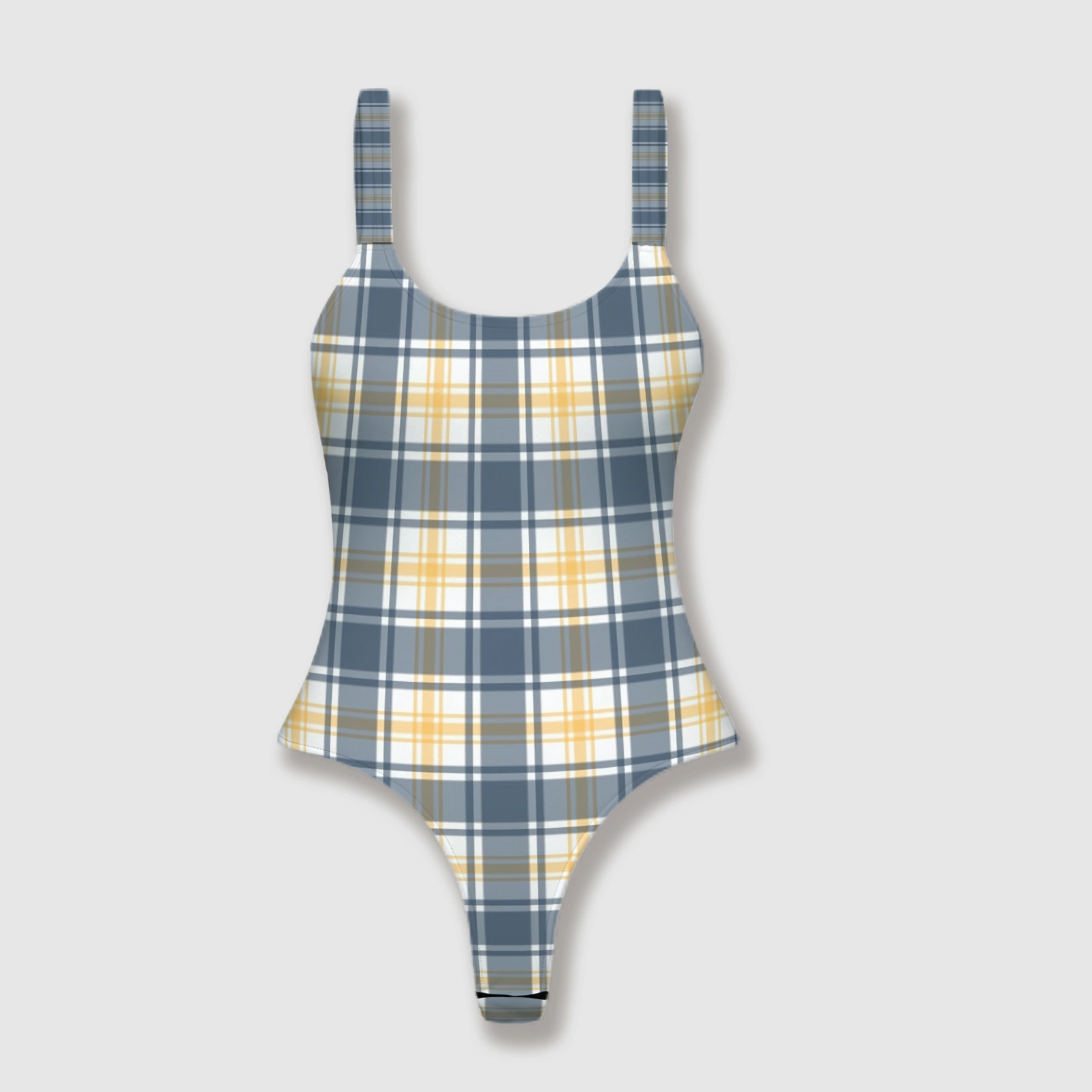 Blue Yellow Plaid One-Piece Swimsuit for Women Beach Wear
