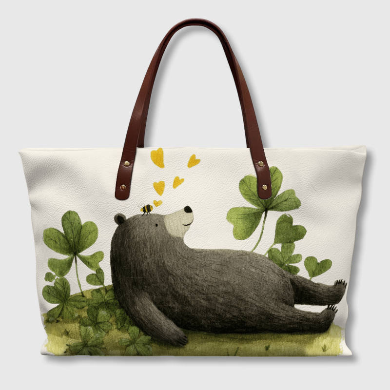 Cute Bear PU Tote Bag for Animal Lovers Daily Use