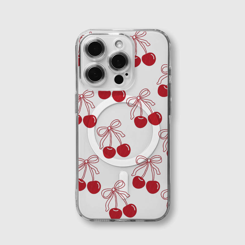 Cherry Bow MagSafe Clear iPhone Case | Gift for iPhone 15/16/17 Pro/Pro Max