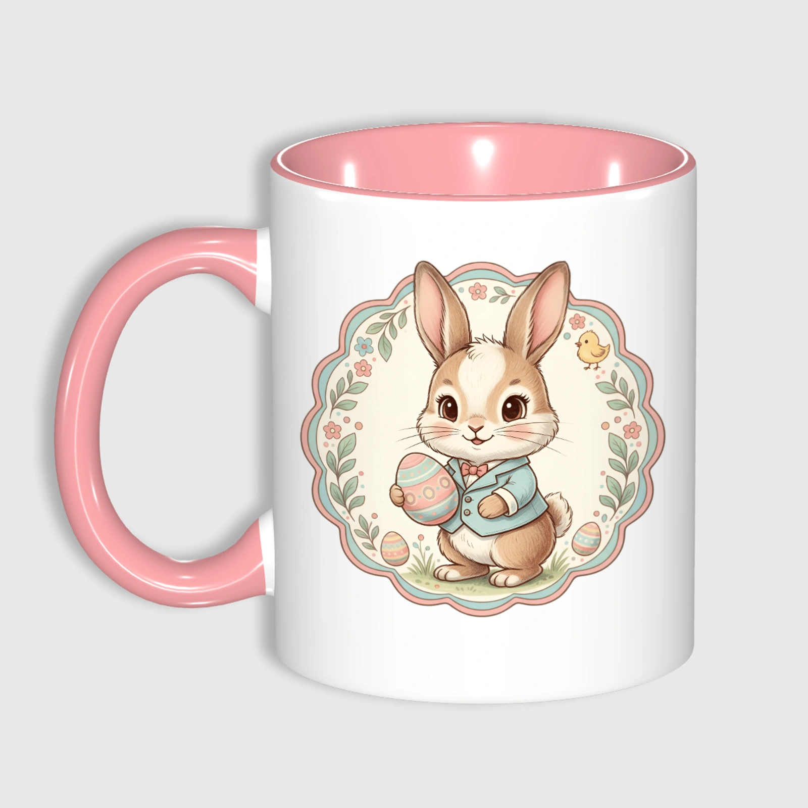 Easter Bunny 11oz Pink Ceramic Coffee Mug Cute Holiday Gift for Family & Friends