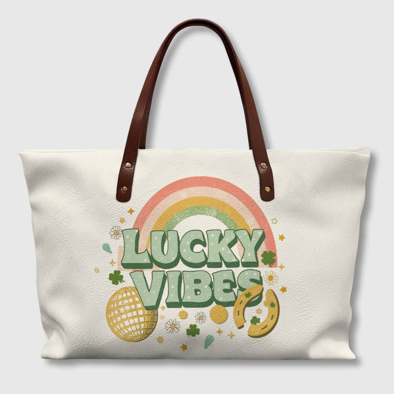 Lucky Vibes Rainbow Tote Bag for Women Daily Use