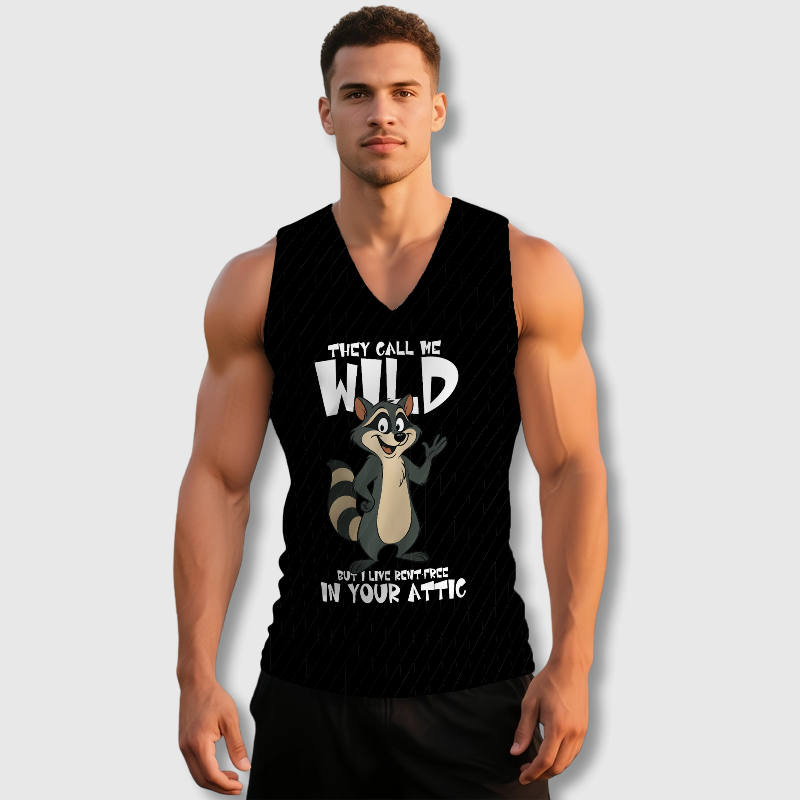 Funny Raccoon Quote V-Neck Workout Vest for Men Gym Use