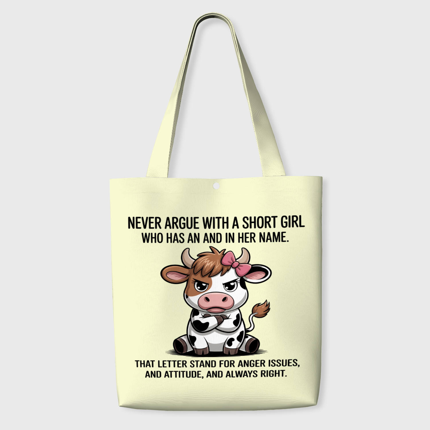 Funny Sassy Cow Tote Bag for Short Girls Birthday Gift