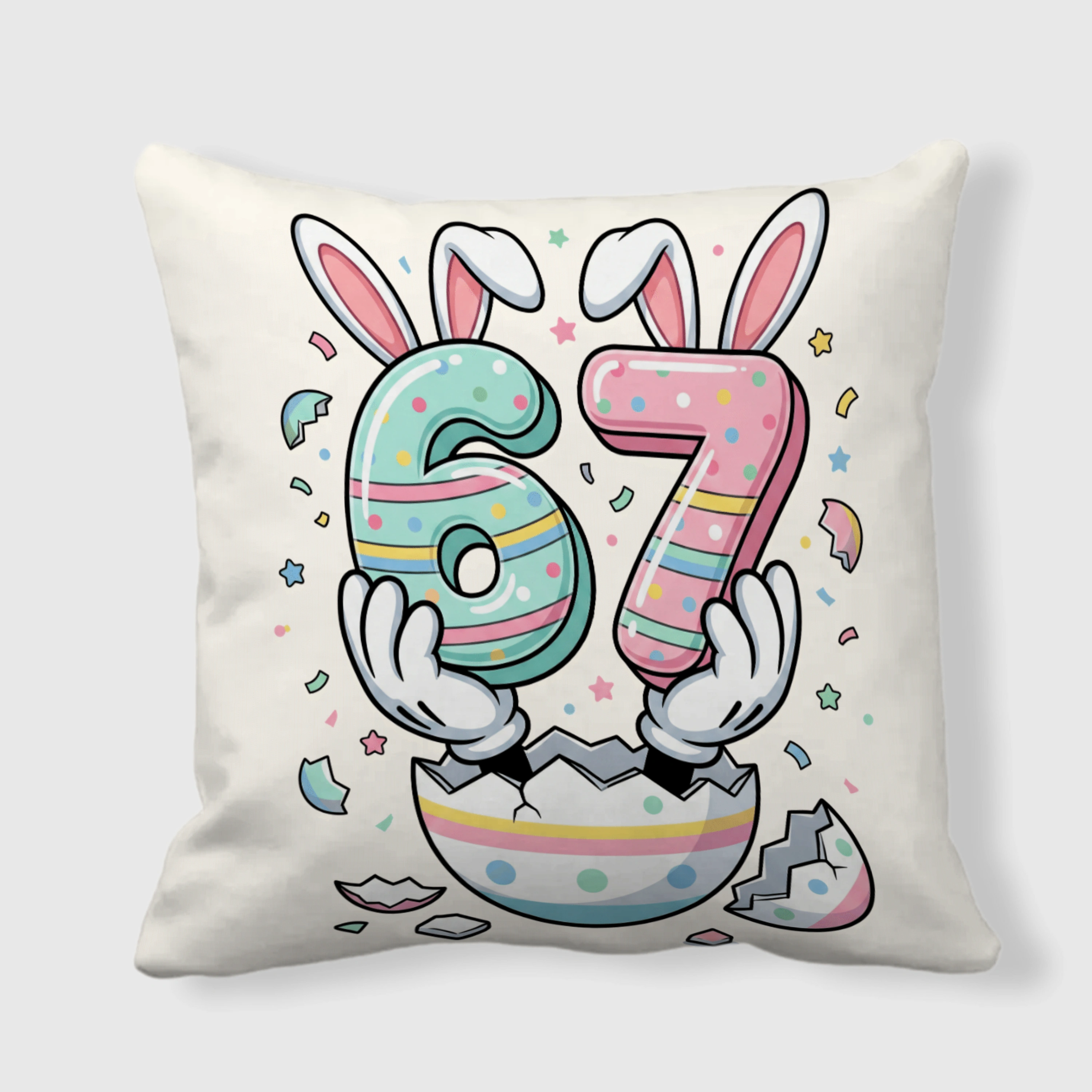 Easter Bunny 67th Birthday Square Throw Pillow for Home Decor