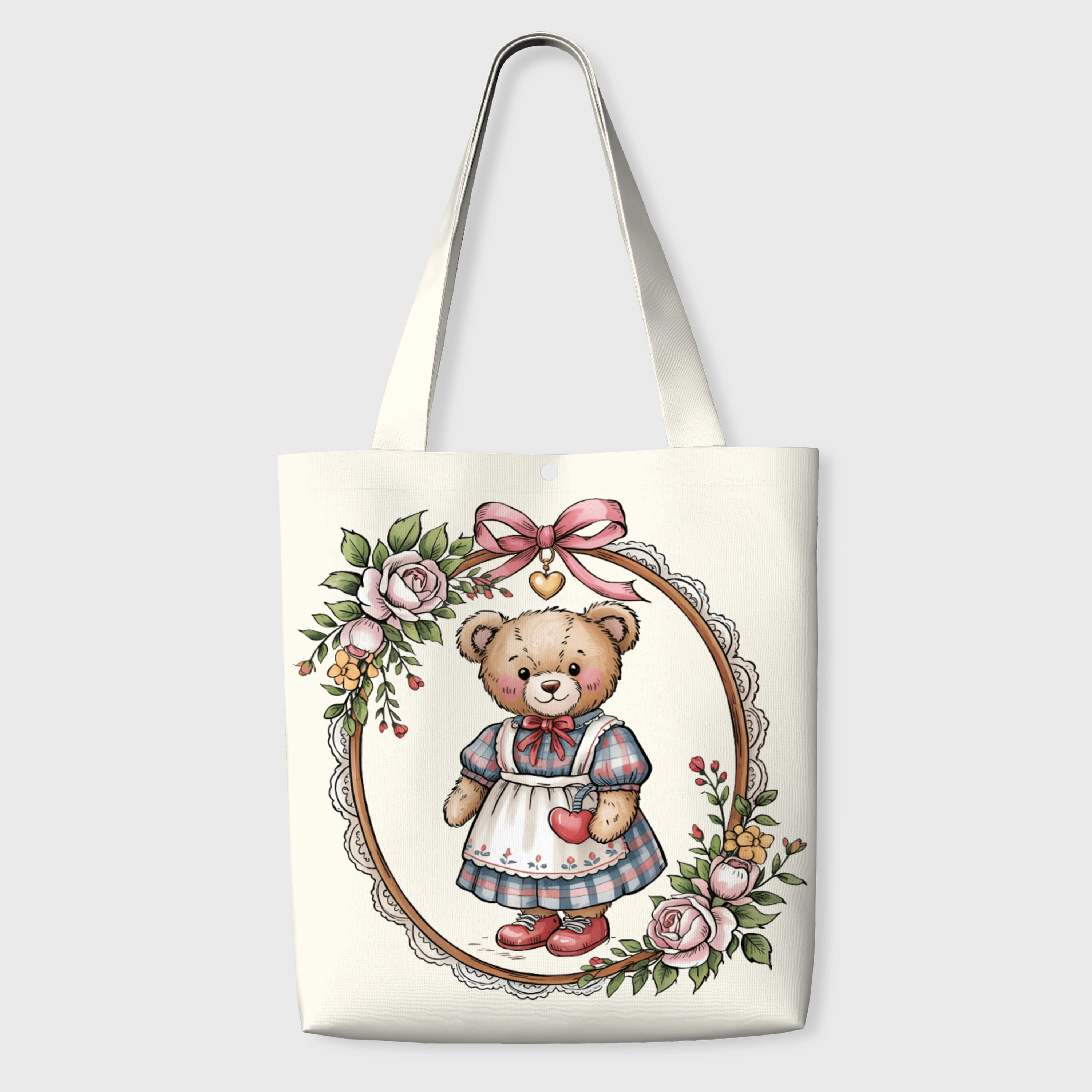 Vintage Floral Teddy Bear Tote Bag for Her Everyday Use