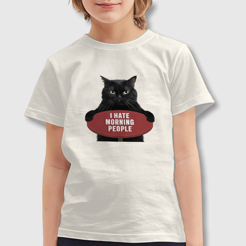 Funny Grumpy Black Cat Kids T-Shirt for Cat Lovers Daily Use