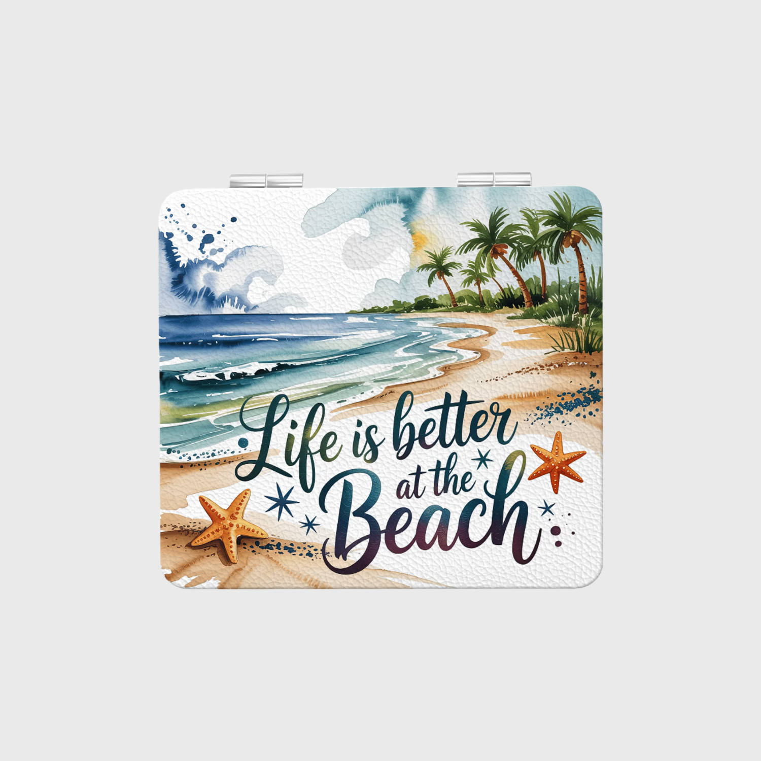 Beach Themed Square Pocket Makeup Mirror | Perfect Gift for Beach Lovers & Vacations