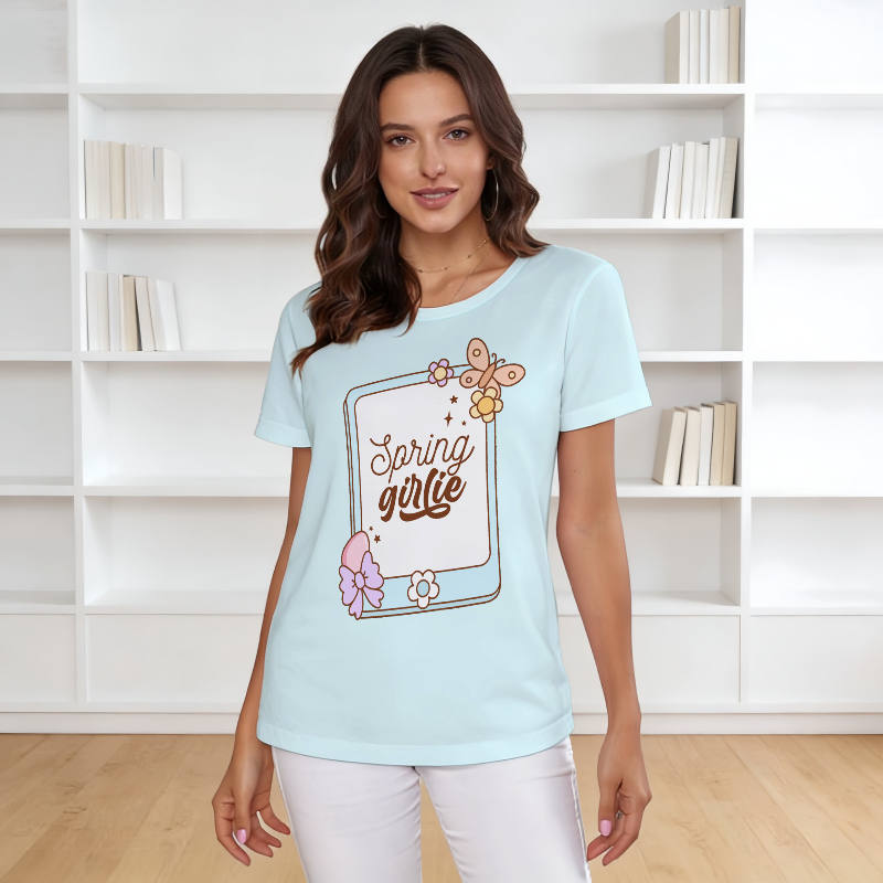 Spring Girlie Floral Womens T-Shirt for Daily Wear