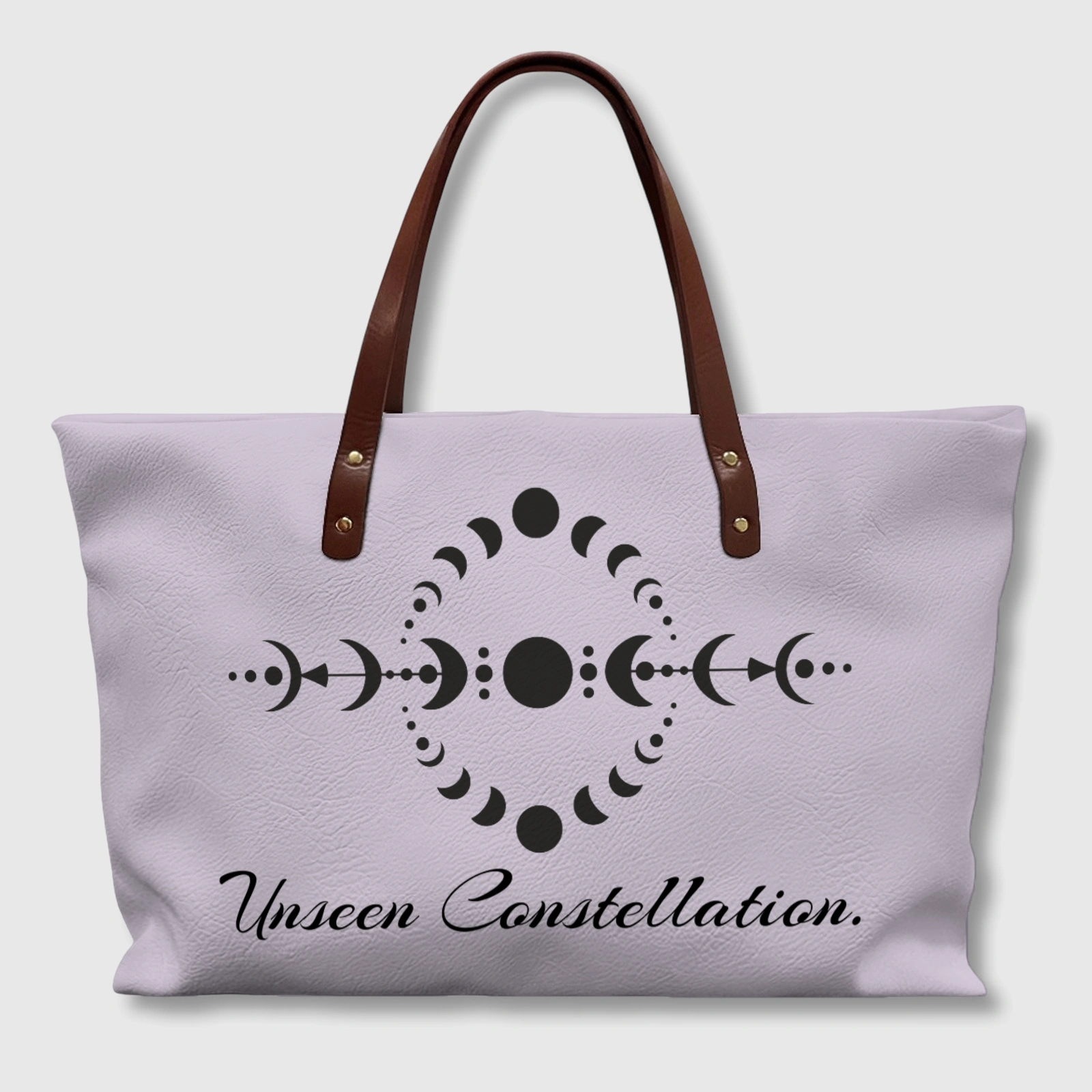 Boho Celestial Moon Phase PU Tote Bag for Daily Gifting