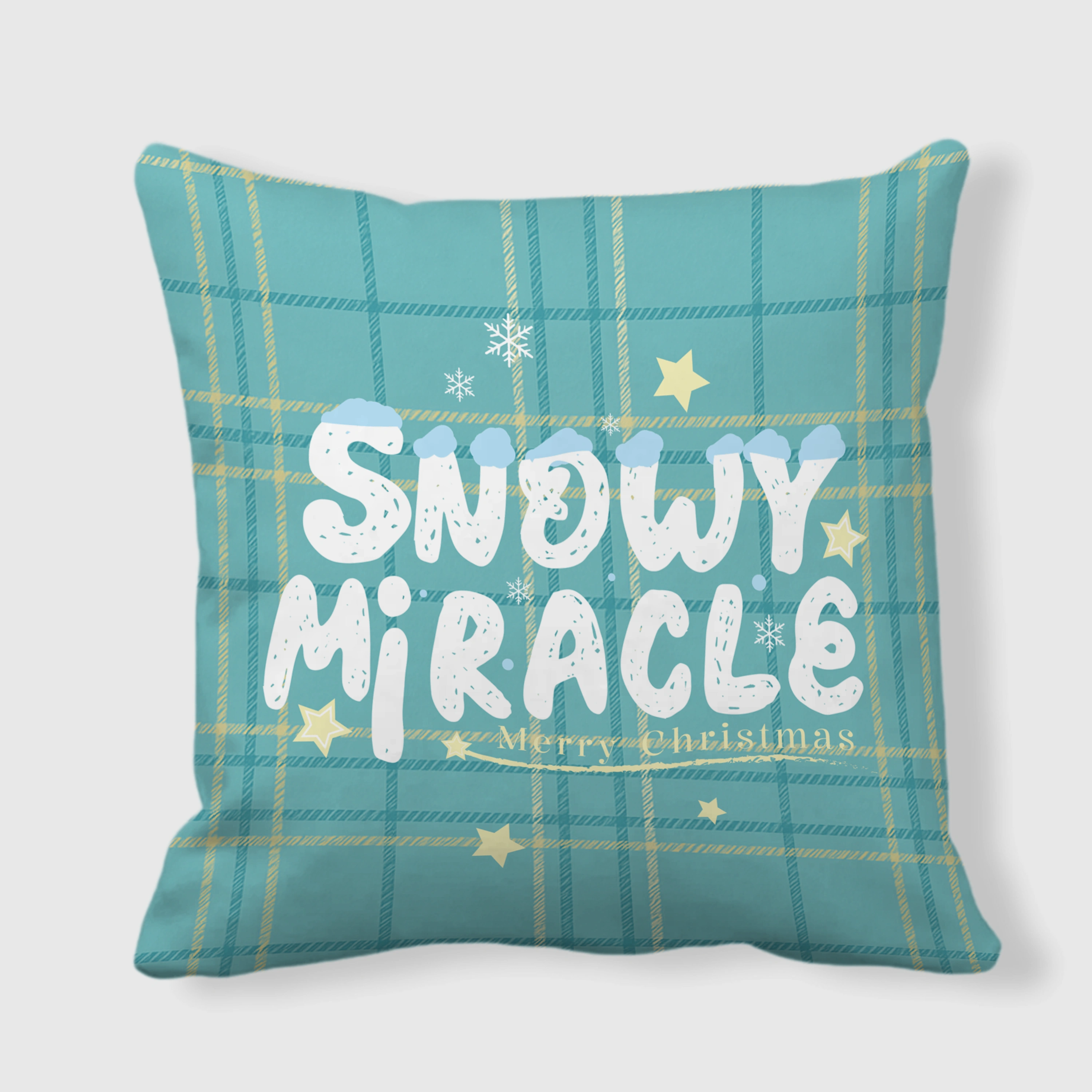 Snowy Miracle Plaid Christmas Throw Pillow for Holiday Gifting