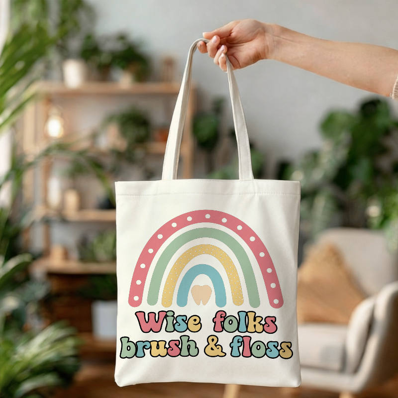 Boho Rainbow Dental Quote Tote Bag for Dentist Daily Use