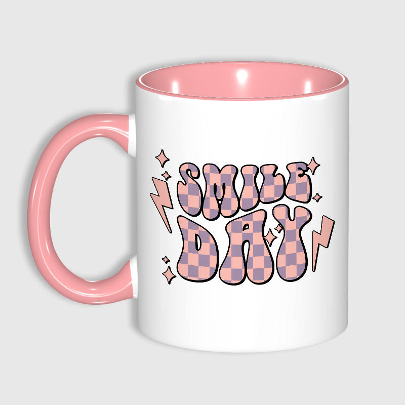 Retro Checkered Smile Day Mug for Women Daily Use Gift