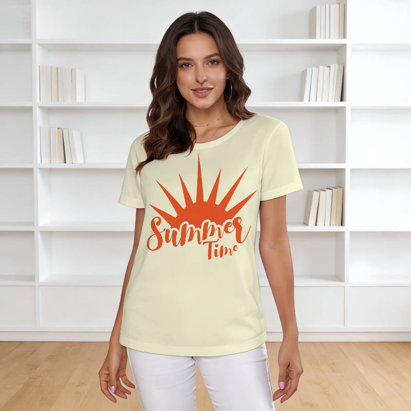 Summer Time Sun Print T-Shirt for Women Casual Summer Wear