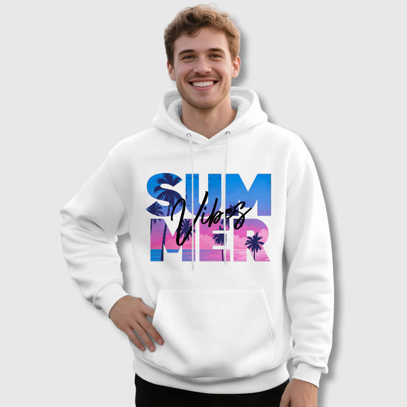 Summer Vibes Palm Tree Graphic Hoodie for Men Casual Wear