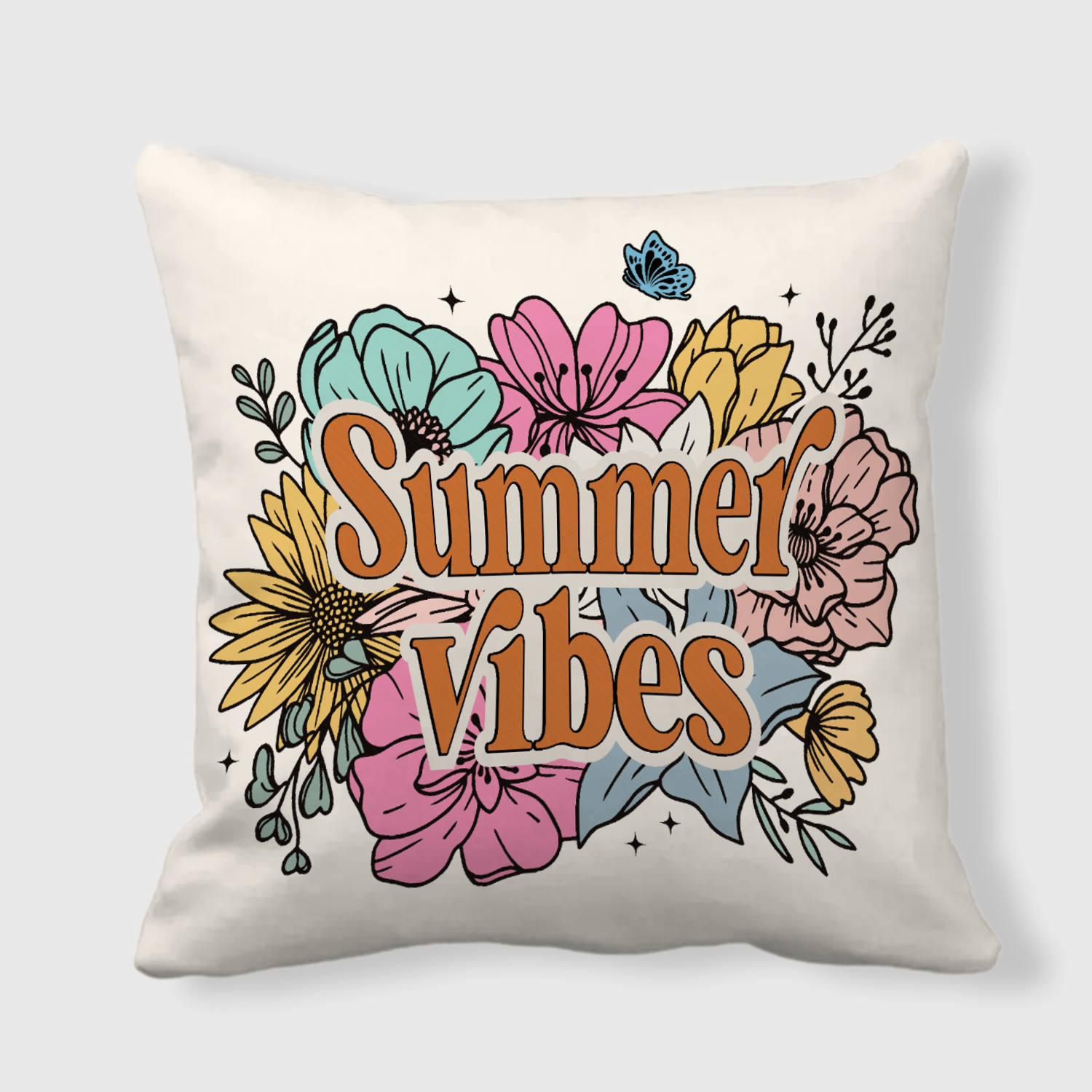 Retro Floral Summer Vibes Throw Pillow for Home Decor Gifts